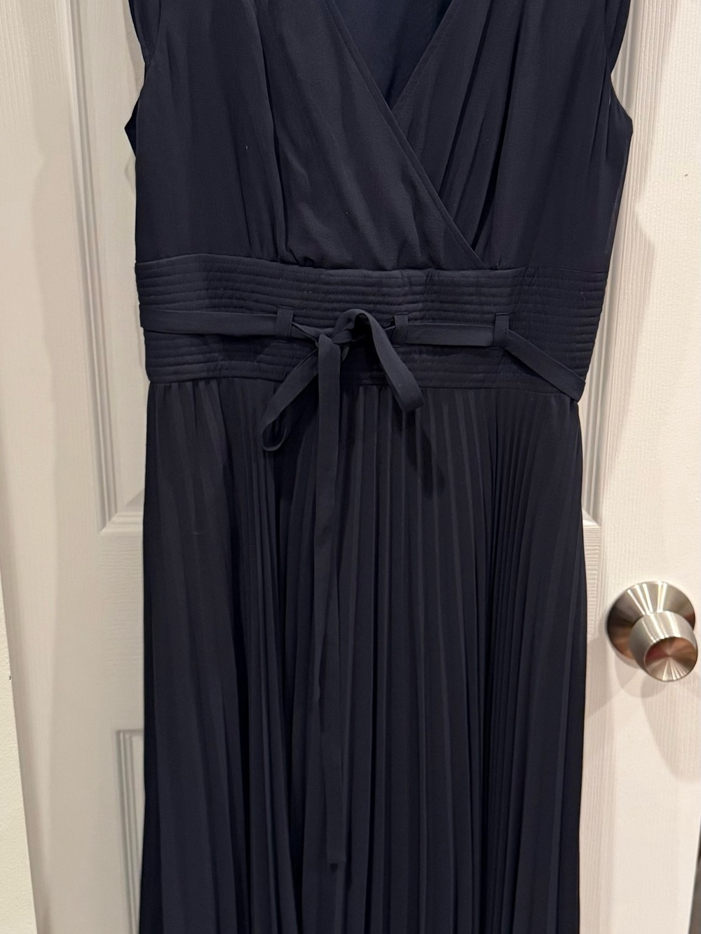 leifsdottir Navy Pleated Wrap Midi Dress